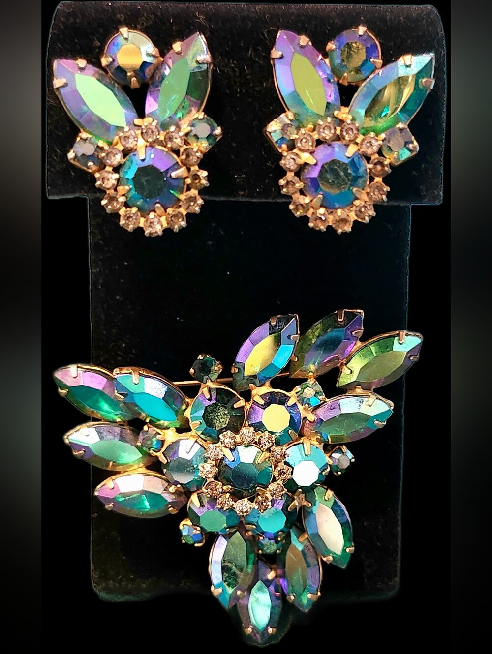 Vintage Aurora Borealis Peacock Juliana Style Jewelry Set - Picture 4 of 10